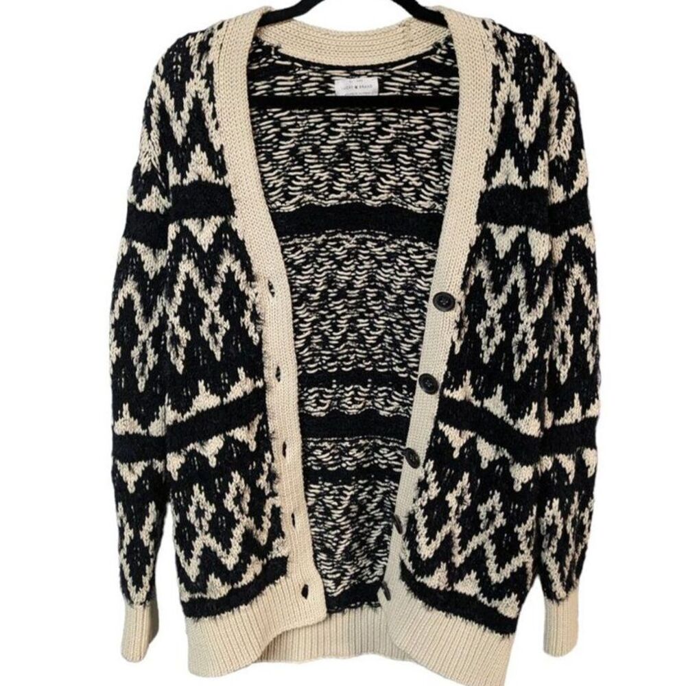 Lucky Brand argyle artsy boho cozy cardigan Western geometric long sleeved M/L